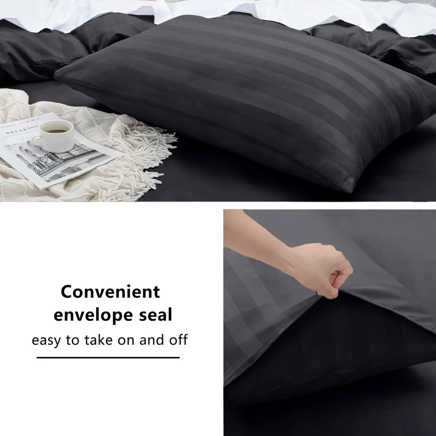 4-Piece Striped Print Duvet Cover Set – Hotel-Quality Soft & Breathable Microfiber Bedding Set with Fitted Sheet, Duvet Cover &