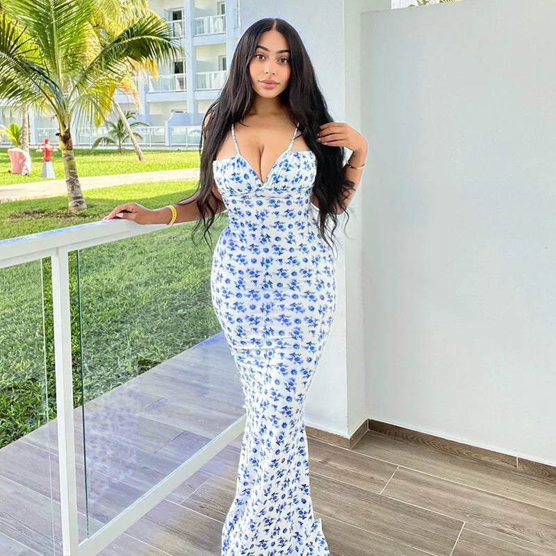 Hugcitar Women Elegant Floral Beach Vacation Bodycon Streetwear Long Dress 2026 Summer Clothes Wholesale Items For Business