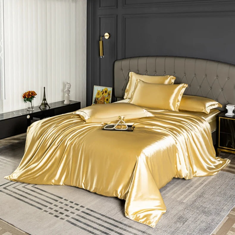 High Quality Bedding Set Skin Friendly Satin Quilt Cover Single Double Full Queen Solid Color Duvet Cover