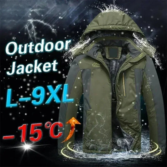 Men's Jacket Winter Outdoor Warm Men's Gorpcore Waterproof Thick Fleece Parka Snow Hiking Casual Windproof Hooded Coat