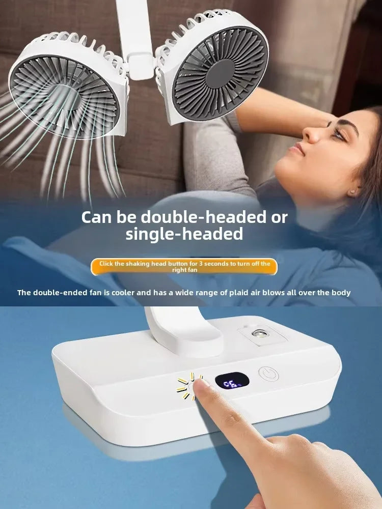 Double Head Desktop Fan: 4-Speed Fast Cooling, 8000mAh Battery Digital Display Adjustable Directions Shaking Function for Househ