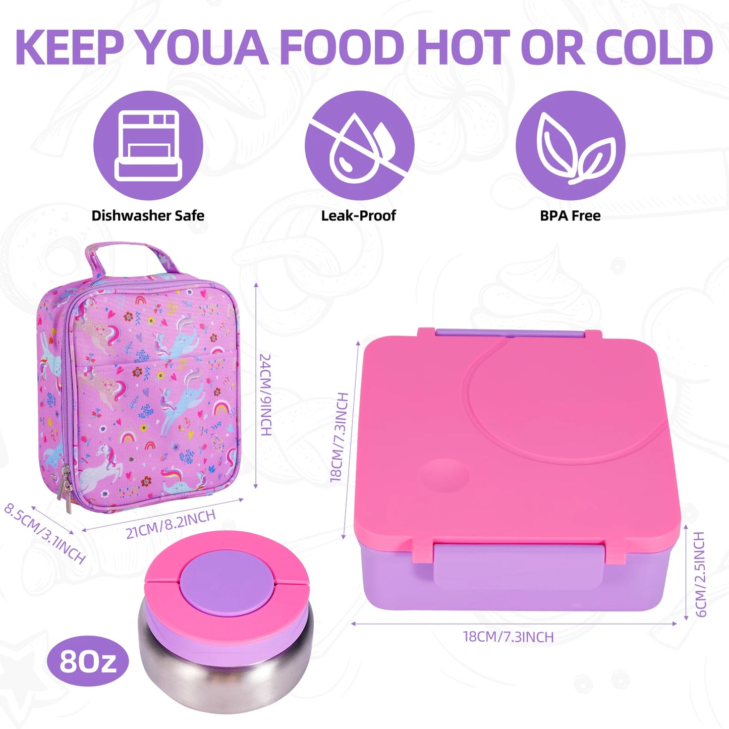 Bento Lunch Box Set for Kids with 8oz Soup Thermo, Leak-Proof Lunch Containers with 4 Compartment, Kids Thermo Hot Food Jar and