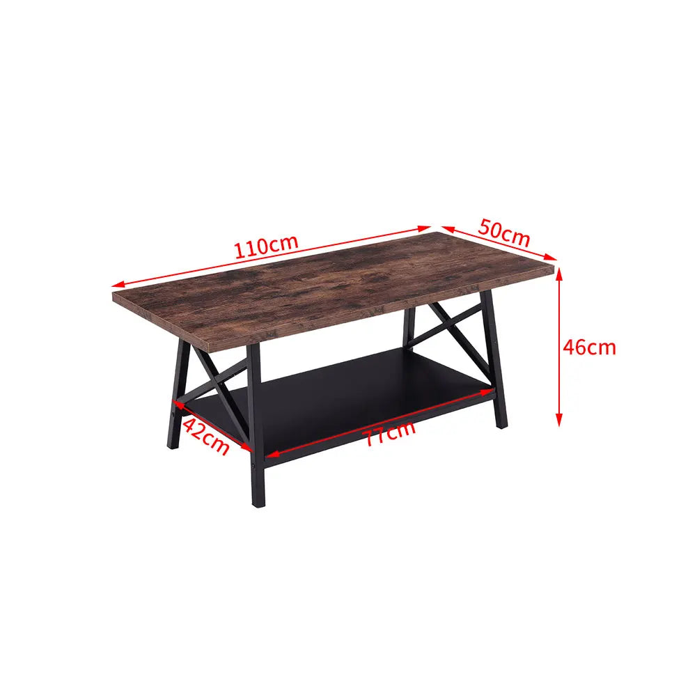 【Breeins】2 Tier Industrial Style Coffee Table with Storage Shelf Rustic Wood with Metal Legs