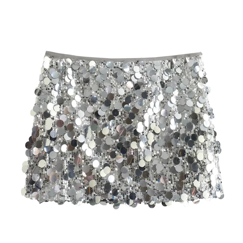 TRAF 2024 Sequin Mini Skirt Women Luxury High Waist Skirts for Woman Fashion Summer Women's Skirt Streetwear Glitter Short Skirt