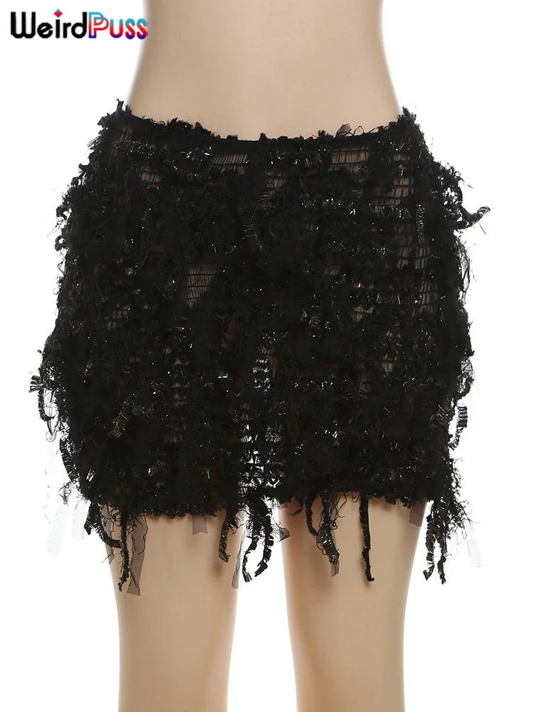 Colorful Tassel Skirts Peach Hip Women Thin Knit Wild Sexy Midnight Summer Trend Stretch Skinny Streetwear Bodycon