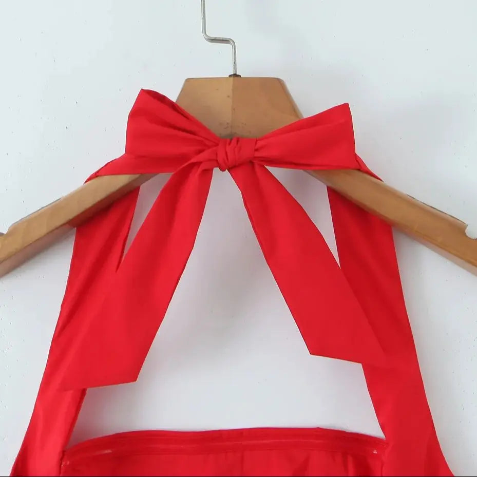 Sexy Bow Halter Slash Collar Lacing Up Bandage Back Sling Mini Dress Women Low Waist Ball Gown Pleated BUD Dresses Femme Robe