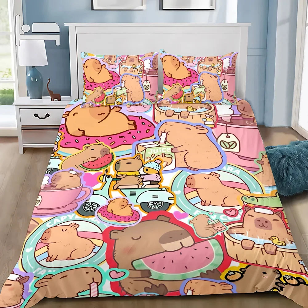 Cute Capybara Duvet Cover Pillowcase Bedding Set Adult Boy Girl Bedroom Decoration Children Gift Single Double Large Size