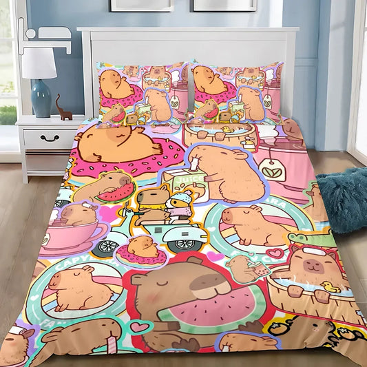Cute Capybara Duvet Cover Pillowcase Bedding Set Adult Boy Girl Bedroom Decoration Children Gift Single Double Large Size