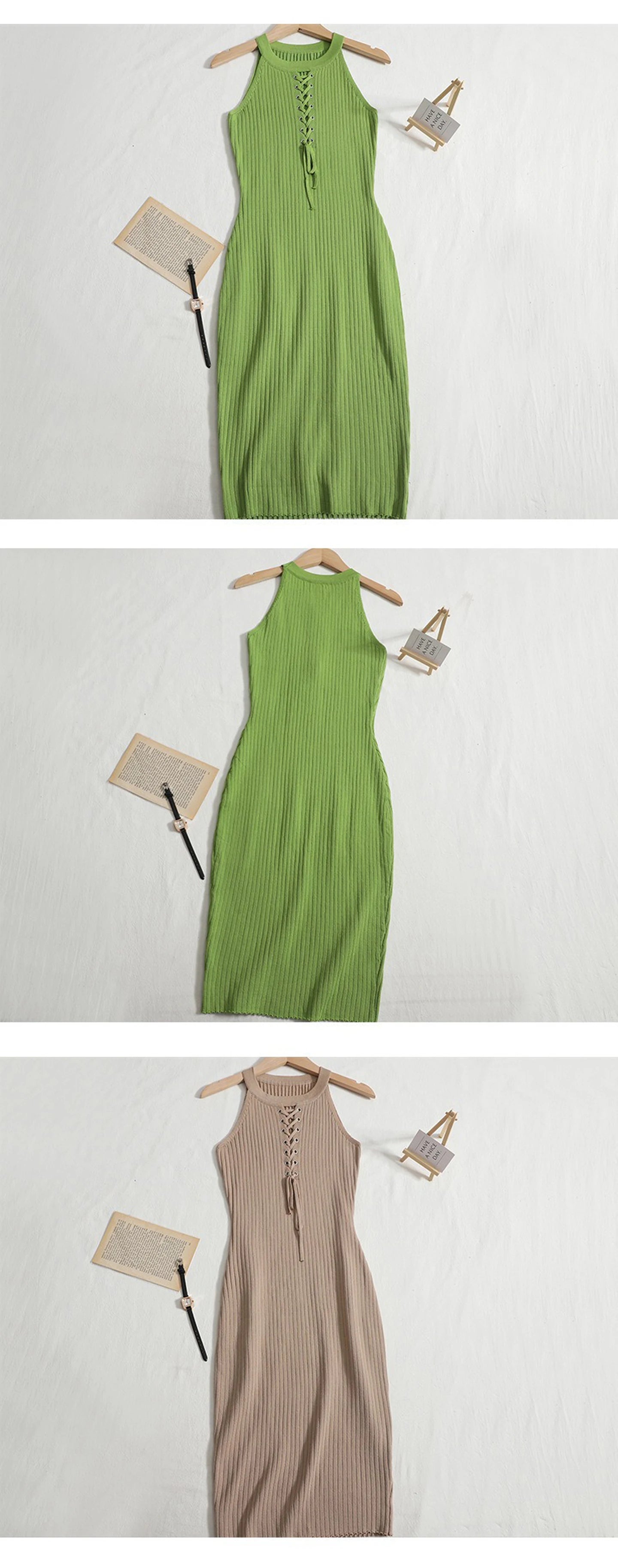 YuooMuoo Chic Fashion 2026 Summer Sleeveless Mini Dress Women O-neck Bandage Slim Knitted Bodycon Dress Streetwear Lady Outfits