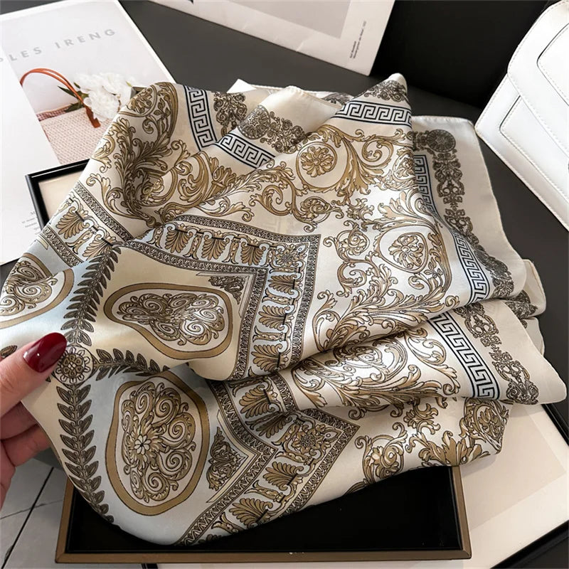 2025 New Fashion 70X70cmPrinted Women's Scarf Pashmina Silk Scarf Square Shawl Decorative Headband Neck Luxury Design Bandana