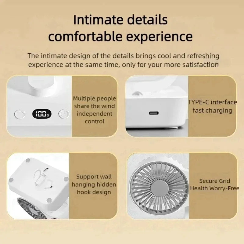 Double Head Desktop Fan: 4-Speed Fast Cooling, 8000mAh Battery Digital Display Adjustable Directions Shaking Function for Househ