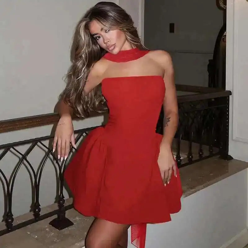 Avrilyaan Deep V Off Shoulder Backless Sexy A-line Dress Women Elegant Party Dress Slash Neck Bodycon Mini Summer Dress Vestidos