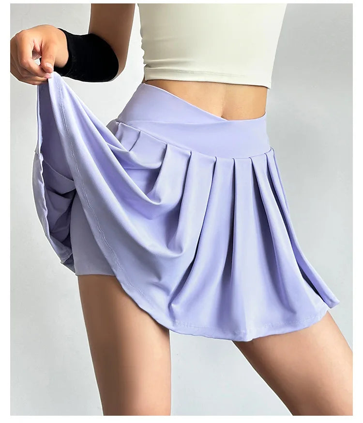 Sports short skirt women summer anti-walk yoga pants running fitness clothes quick dry breathable high waist pleated skirt