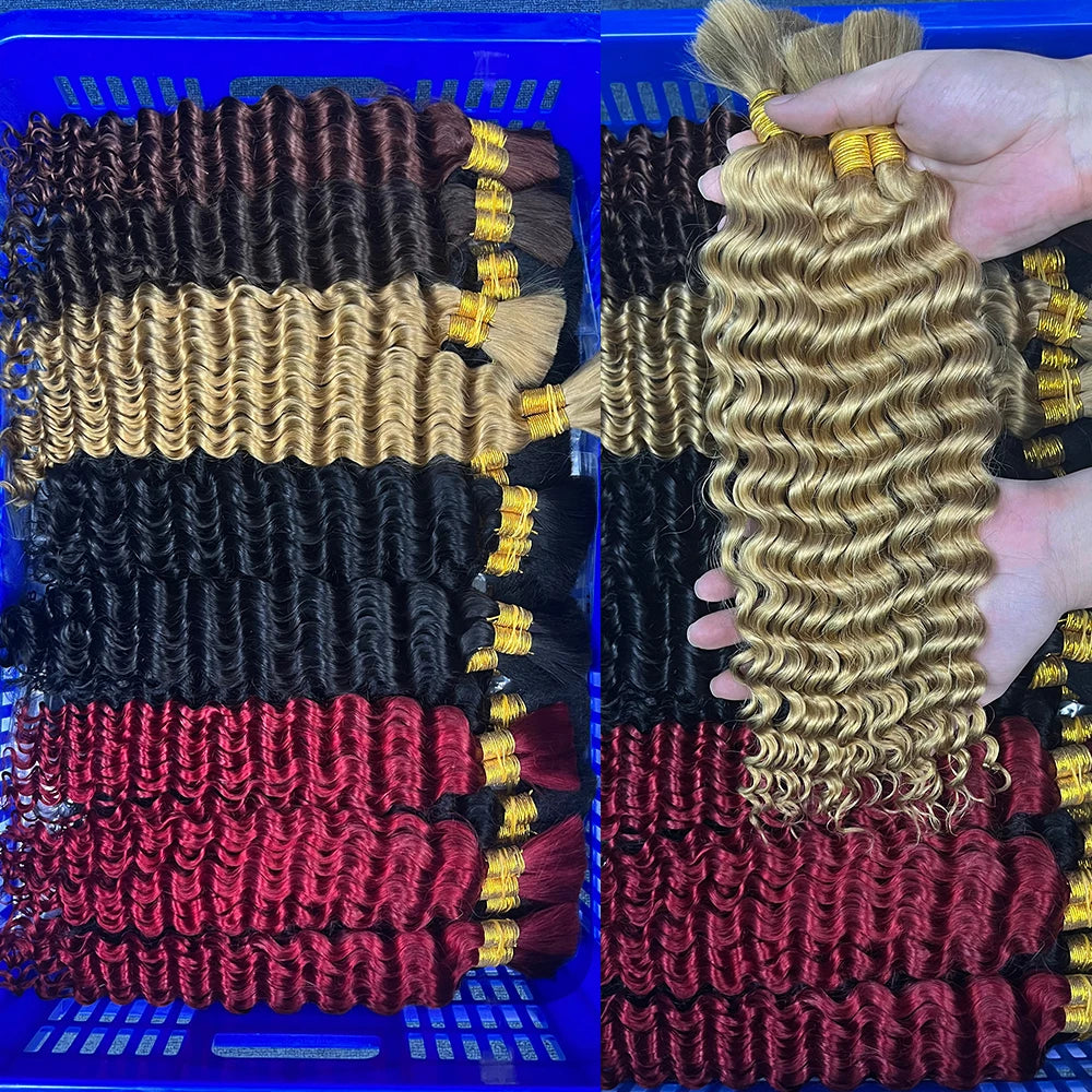 Deep Wave Bulk Human Hair for Braiding No Weft Human Braiding Hair For Boho Braids Brazilian Virgin Human Hair Extensions 33#