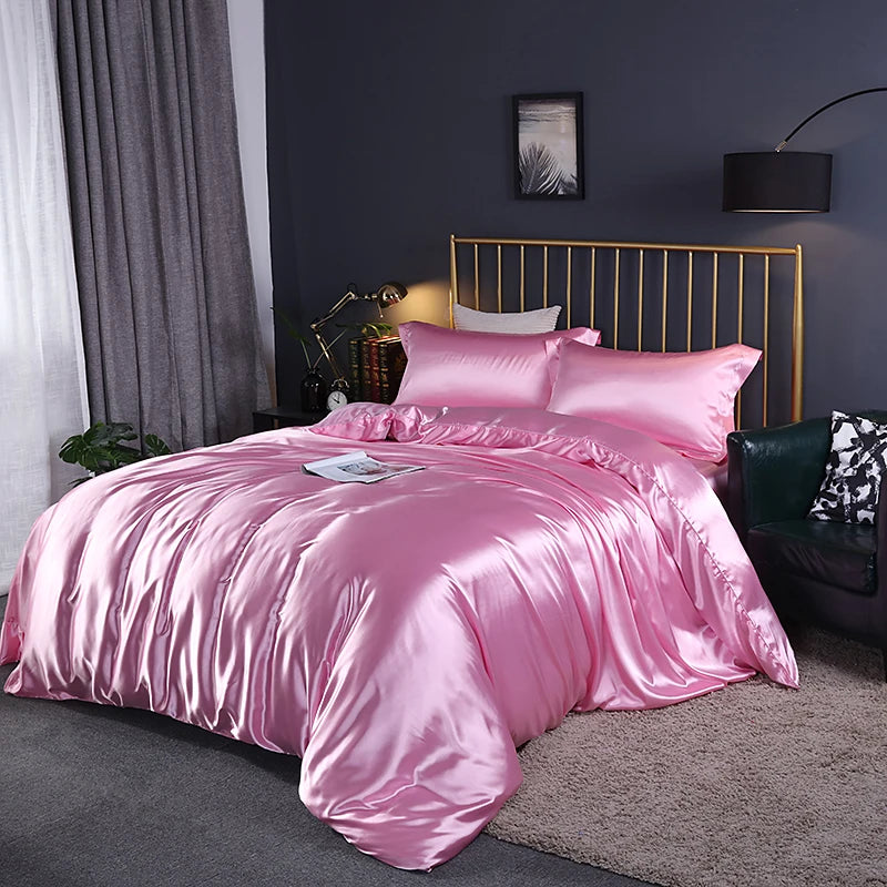 High Quality Bedding Set Skin Friendly Satin Quilt Cover Single Double Full Queen Solid Color Duvet Cover