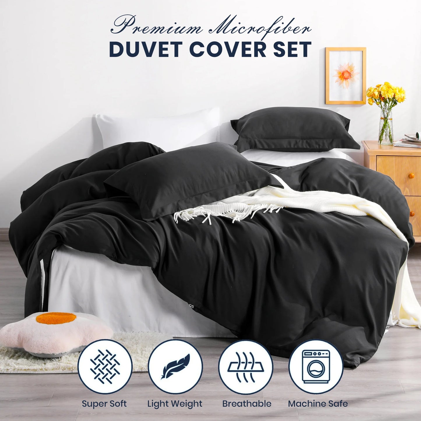 Plain Duvet Cover Set with Pillowcases – 3pcs, Multiple Sizes