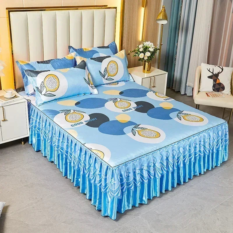3Pcs Summer Bed Skirt Style Bedspread Lace European Style Three Piece Set Skirt Style Bed Cover Mattress Dust Protection Cover