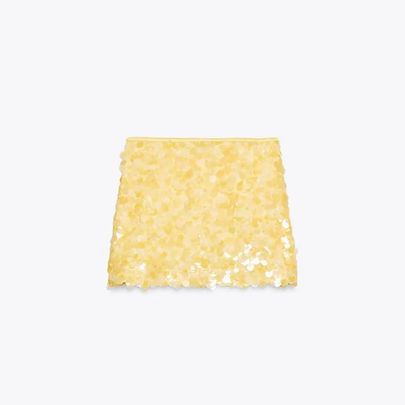 Sexy Sequin Mini Skirt Women Fashion Yellow Party Slim Hip Package Female Skirts 2025 Summer Street Club Bar Shining Lady Skirt