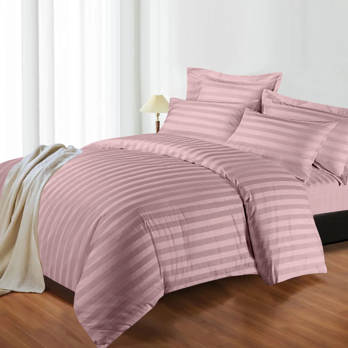 4-Piece Striped Print Duvet Cover Set – Hotel-Quality Soft & Breathable Microfiber Bedding Set with Fitted Sheet, Duvet Cover &