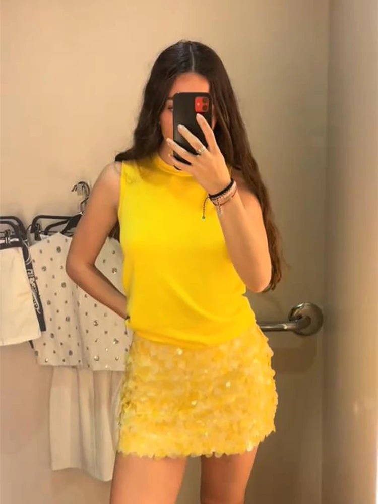Sexy Sequin Mini Skirt Women Fashion Yellow Party Slim Hip Package Female Skirts 2025 Summer Street Club Bar Shining Lady Skirt