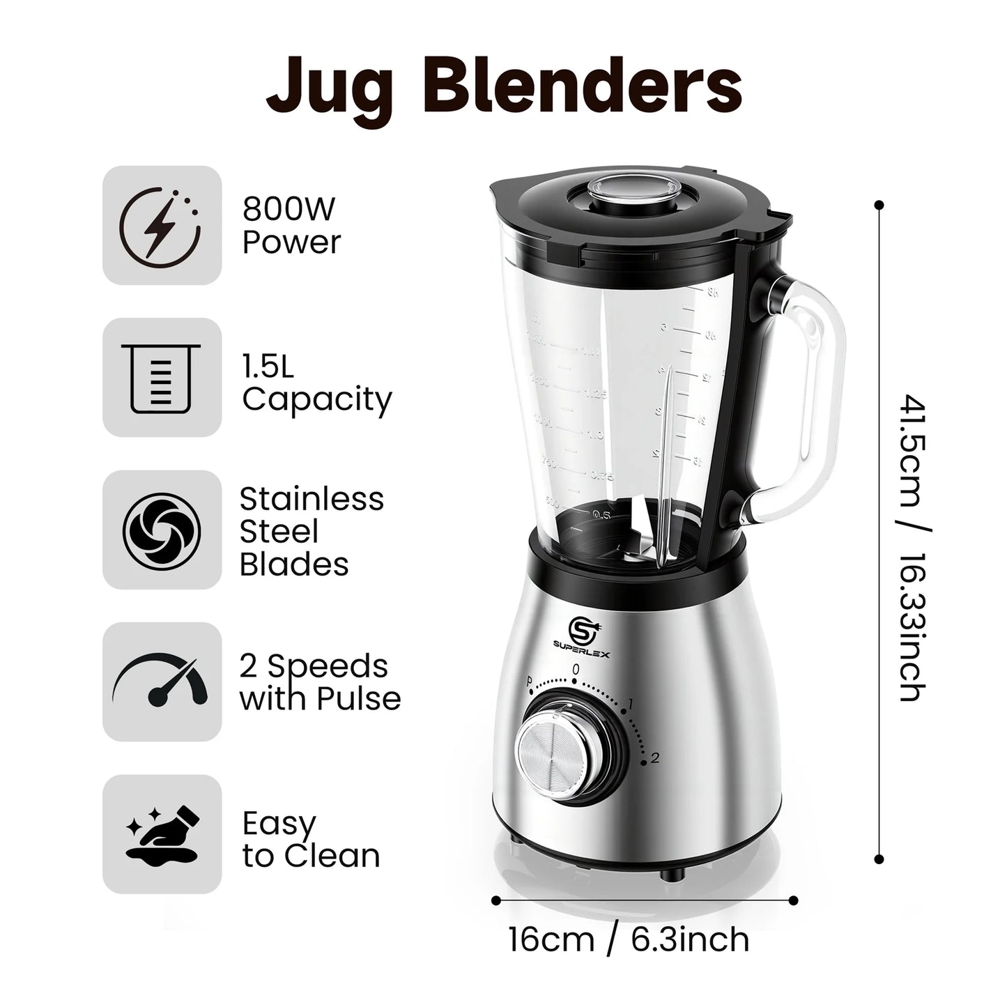 SUPERLEX 1.5L Multifunctional Wall Breaking Machine 2Speed Multi-purpose 3 in 1 Double Cup Squeezing Blender 800W BPA Free New