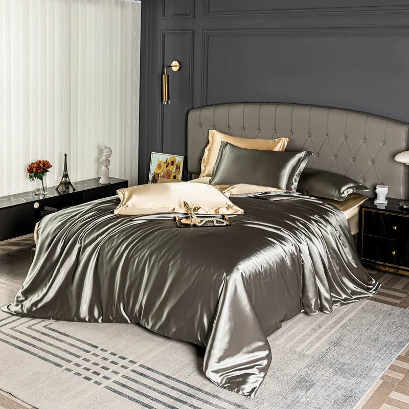 High Quality Bedding Set Skin Friendly Satin Quilt Cover Single Double Full Queen Solid Color Duvet Cover