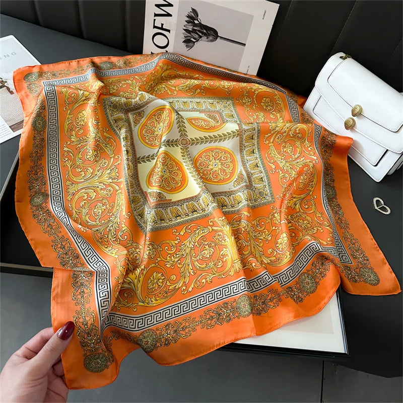 2025 New Fashion 70X70cmPrinted Women's Scarf Pashmina Silk Scarf Square Shawl Decorative Headband Neck Luxury Design Bandana