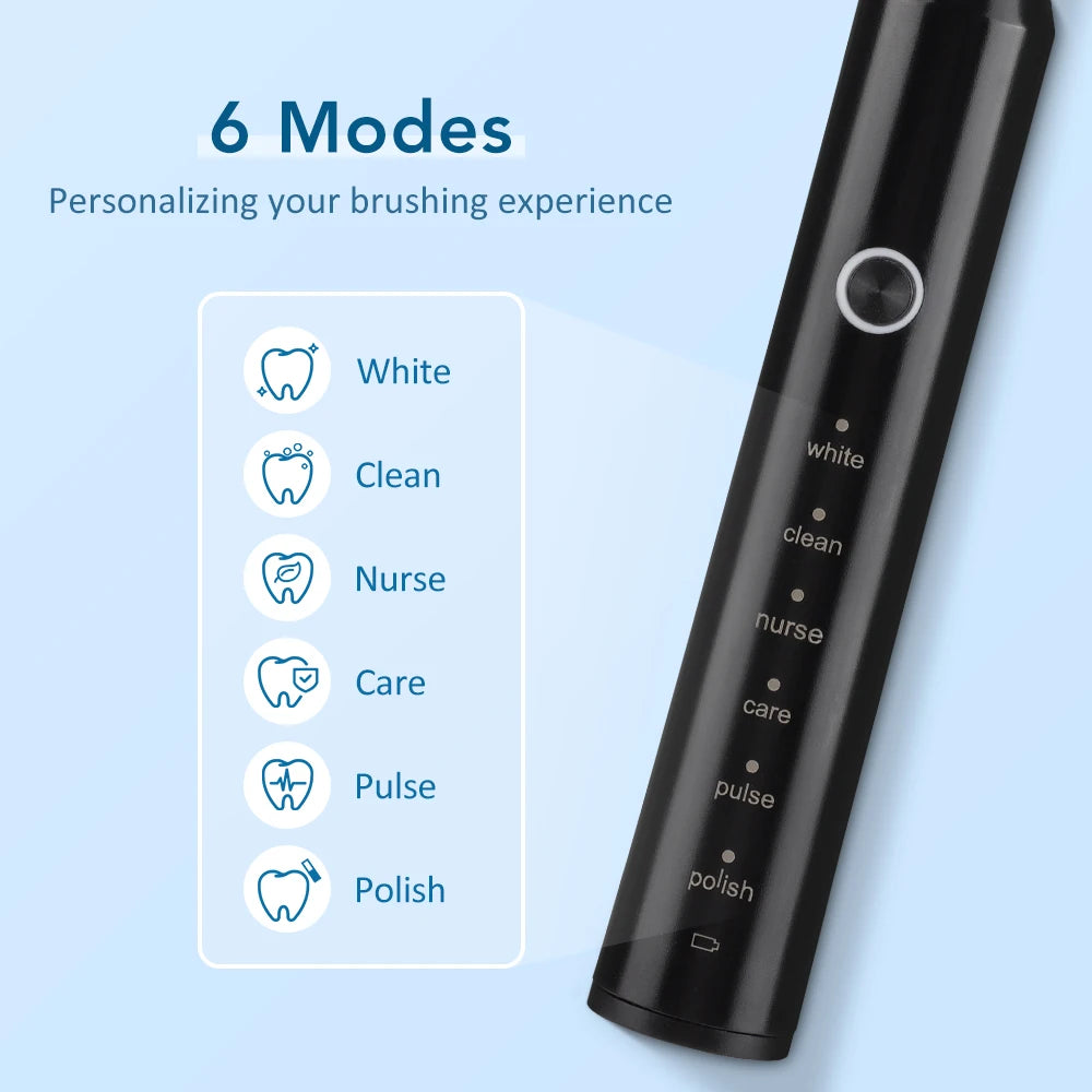 Sonic Electric Toothbrush Smart Ultrasonic Dental Teeth Whitening Rechargeable Adult Tooth Brush With 6 Modes and 4 Brush Heads