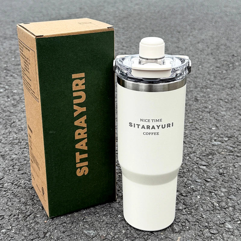 1pc Magnetic Suction Lid Double-layer Vacuum Insulated Water Bottle 600ml/900ml Wide Handle Portable  Outdoorulation Drinkware