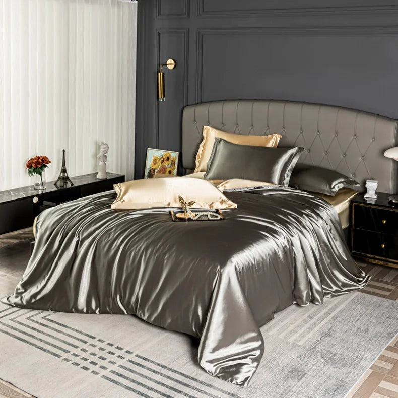 High Quality Bedding Set Skin Friendly Satin Quilt Cover Single Double Full Queen Solid Color Duvet Cover