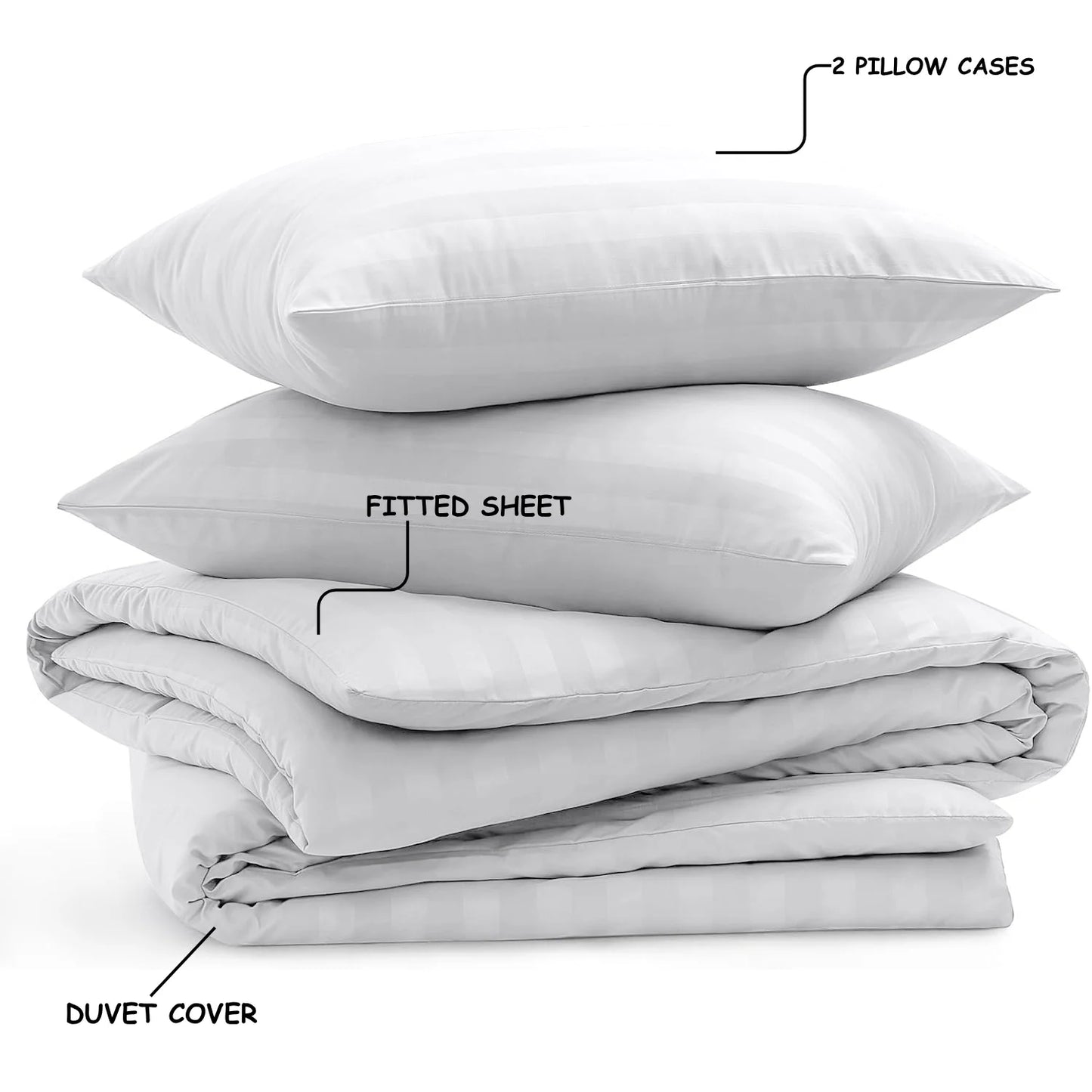 4-Piece Striped Print Duvet Cover Set – Hotel-Quality Soft & Breathable Microfiber Bedding Set with Fitted Sheet, Duvet Cover &