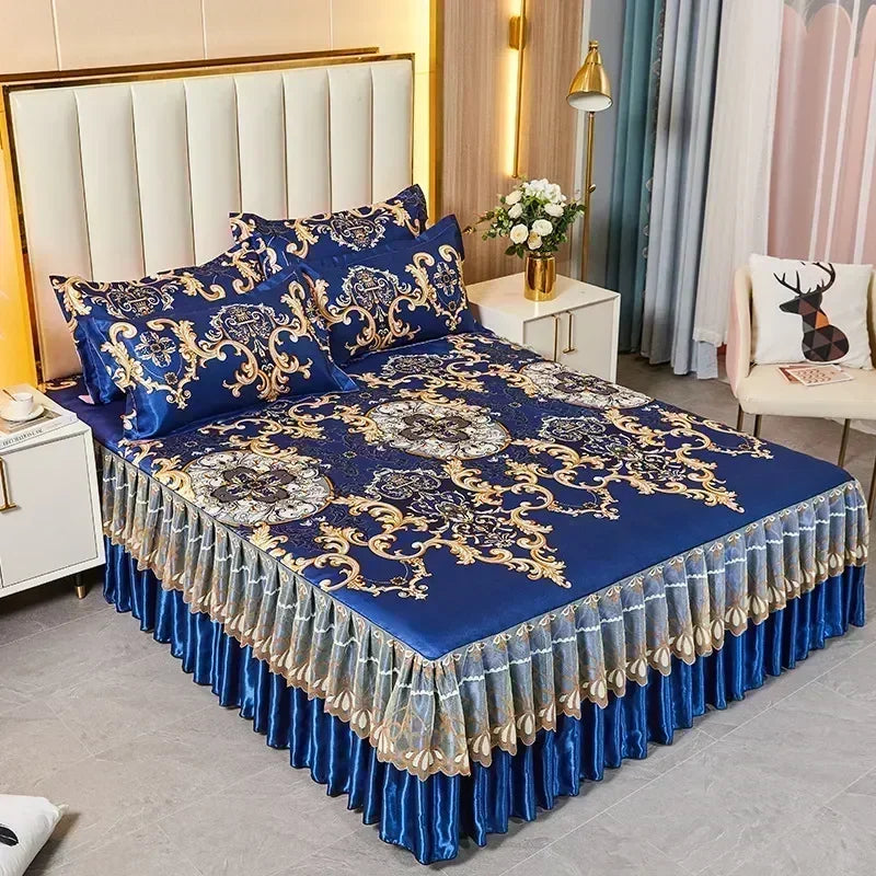 3Pcs Summer Bed Skirt Style Bedspread Lace European Style Three Piece Set Skirt Style Bed Cover Mattress Dust Protection Cover