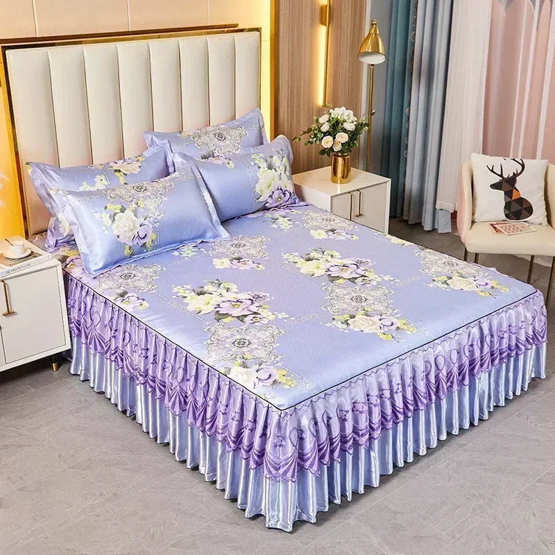 3Pcs Summer Bed Skirt Style Bedspread Lace European Style Three Piece Set Skirt Style Bed Cover Mattress Dust Protection Cover