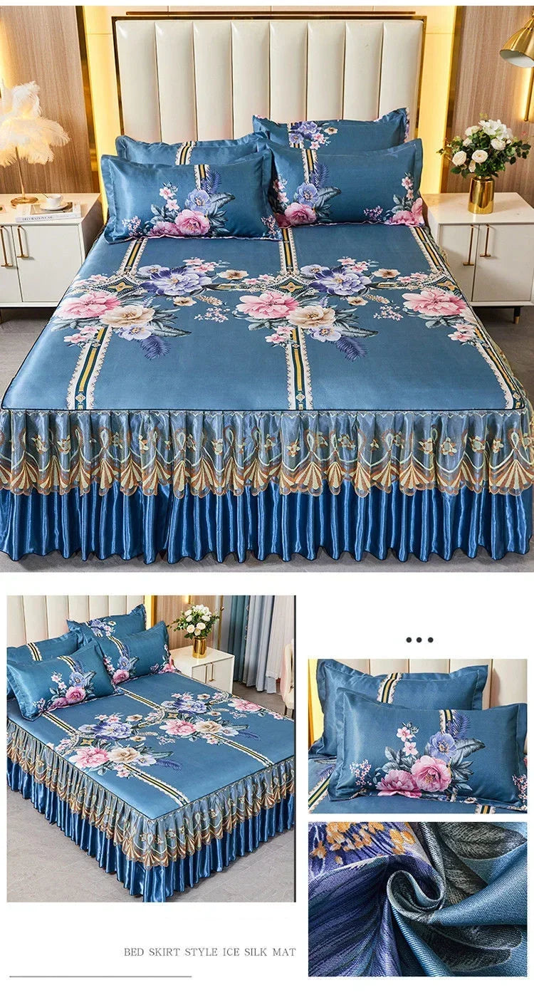 3Pcs Summer Bed Skirt Style Bedspread Lace European Style Three Piece Set Skirt Style Bed Cover Mattress Dust Protection Cover