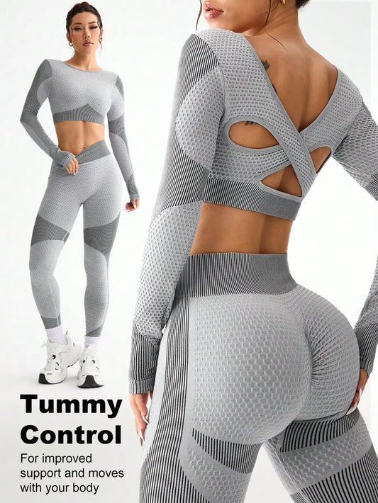 2pcs Hot-selling New Sports Tight Running Breathable Seamless Yoga Suit Women's Outdoor Fitness Suit Women's