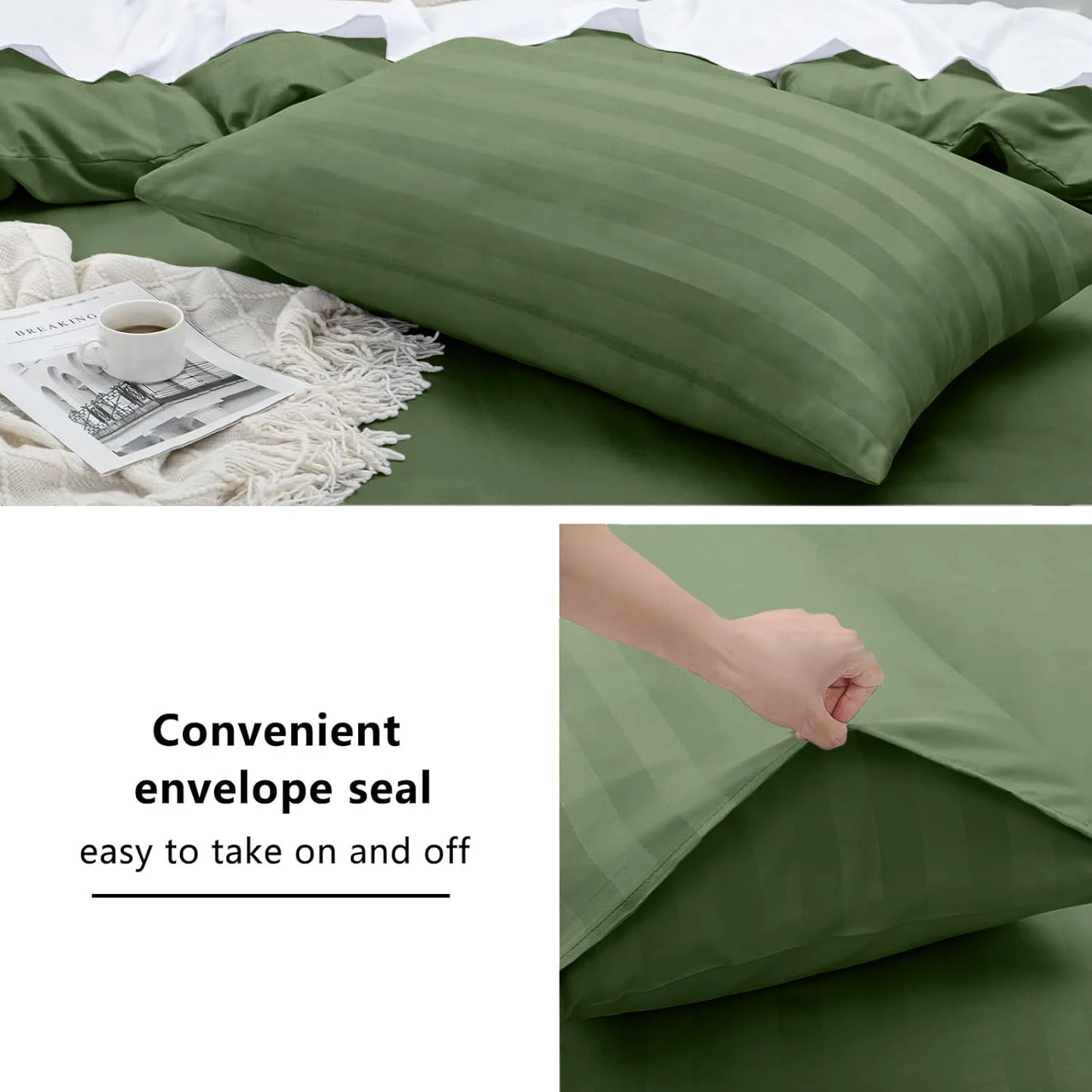4-Piece Striped Print Duvet Cover Set – Hotel-Quality Soft & Breathable Microfiber Bedding Set with Fitted Sheet, Duvet Cover &