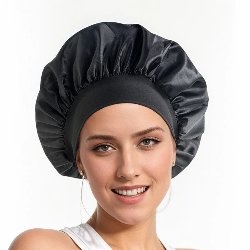 custom Soft Silk Satin Lined Bonnet Large Satin Hair Bonnet Household Sleep Shower Cap Hair Wrap Cover for Long Hair Salon Tool