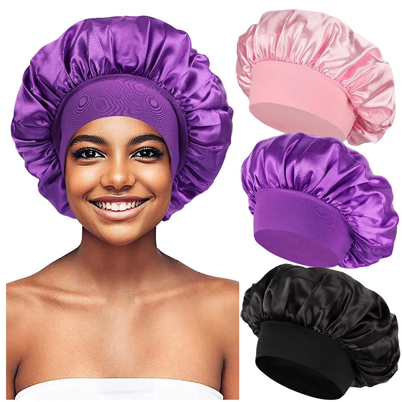 custom Soft Silk Satin Lined Bonnet Large Satin Hair Bonnet Household Sleep Shower Cap Hair Wrap Cover for Long Hair Salon Tool