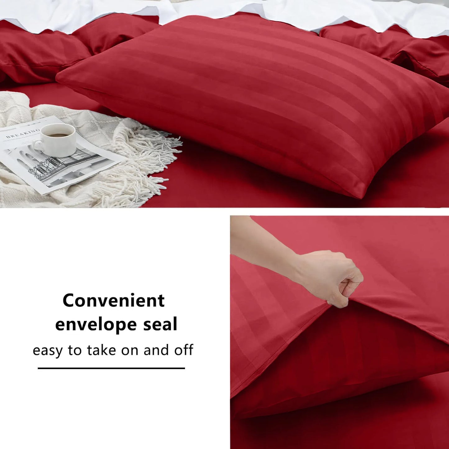 4-Piece Striped Print Duvet Cover Set – Hotel-Quality Soft & Breathable Microfiber Bedding Set with Fitted Sheet, Duvet Cover &