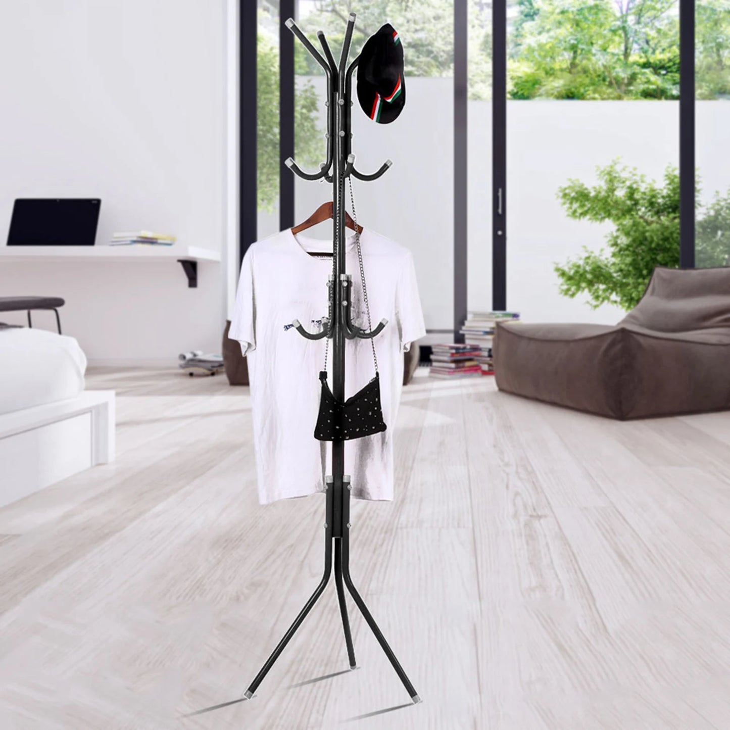 Clothes and Hats Rack Metal Multi Hooks Mobile and Convenient Coat Rack for Home Living Room Hangers Clothes Rack Stand