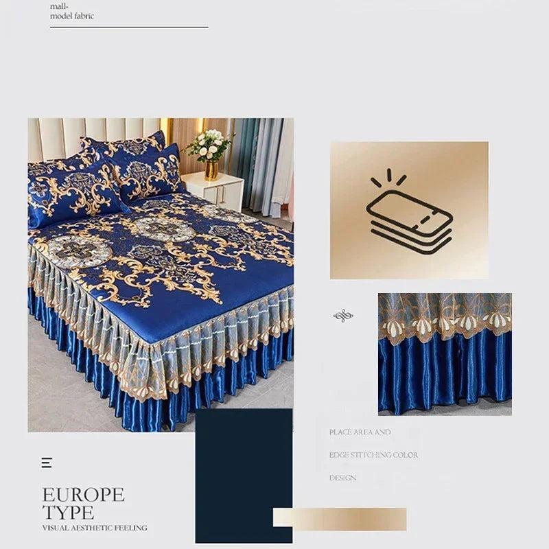 3Pcs Summer Bed Skirt Style Bedspread Lace European Style Three Piece Set Skirt Style Bed Cover Mattress Dust Protection Cover