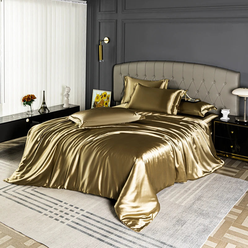 High Quality Bedding Set Skin Friendly Satin Quilt Cover Single Double Full Queen Solid Color Duvet Cover