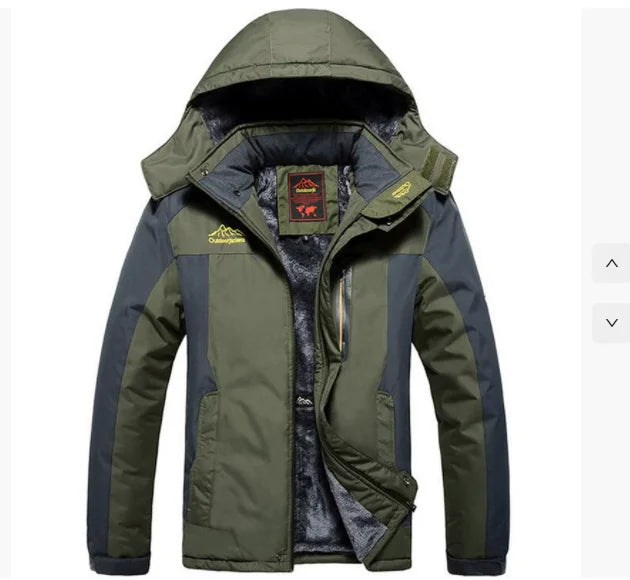 Men's Jacket Winter Outdoor Warm Men's Gorpcore Waterproof Thick Fleece Parka Snow Hiking Casual Windproof Hooded Coat