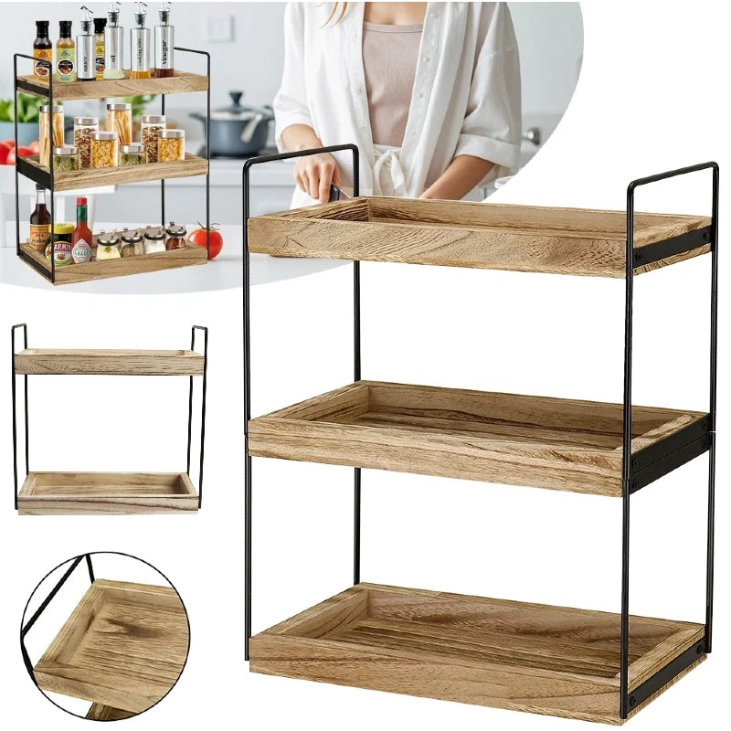 2/3 Tiers Countertop Shelf Kitchen Spice Storage Rack Space Saving Organizer Display Tray for Kitchen & Bathroom