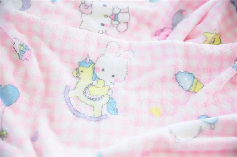 Cute Pink Cat Blanket Warm Flannel Blanket Pillowcase Japanese Style Pattern Printing Blanket Bedspread Bedroom Girl
