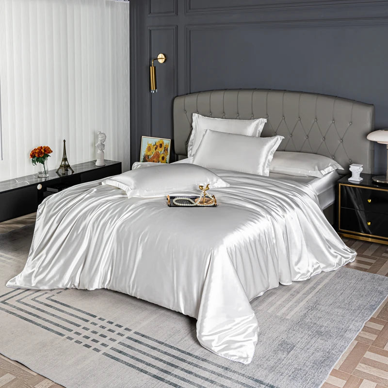 High Quality Bedding Set Skin Friendly Satin Quilt Cover Single Double Full Queen Solid Color Duvet Cover