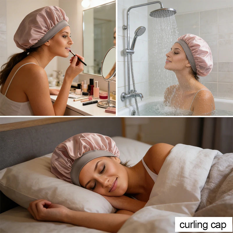 custom Soft Silk Satin Lined Bonnet Large Satin Hair Bonnet Household Sleep Shower Cap Hair Wrap Cover for Long Hair Salon Tool