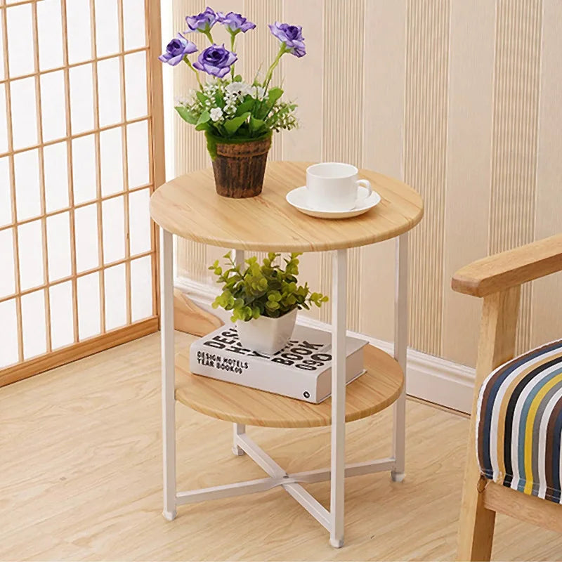 Small Round Coffee Table with 2 Tier End Table Bedside Table