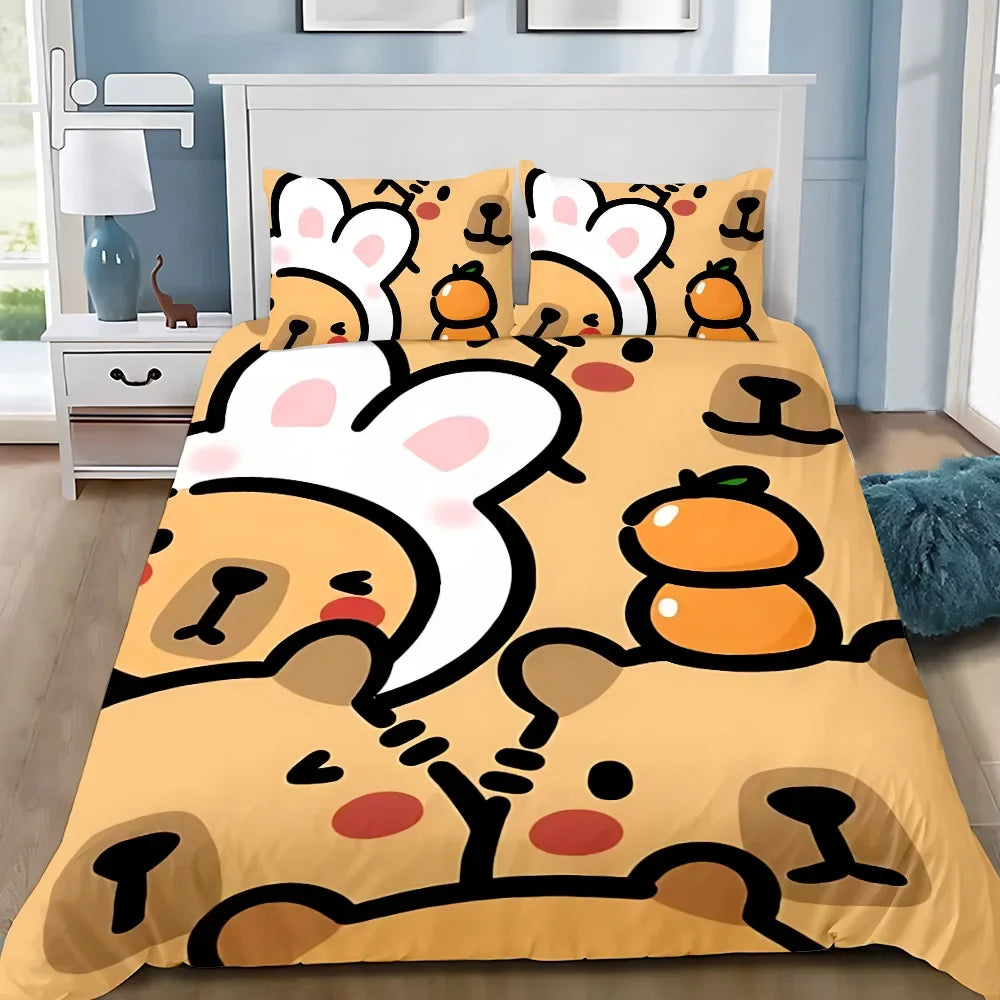 Cute Capybara Duvet Cover Pillowcase Bedding Set Adult Boy Girl Bedroom Decoration Children Gift Single Double Large Size