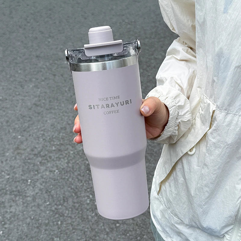 1pc Magnetic Suction Lid Double-layer Vacuum Insulated Water Bottle 600ml/900ml Wide Handle Portable  Outdoorulation Drinkware